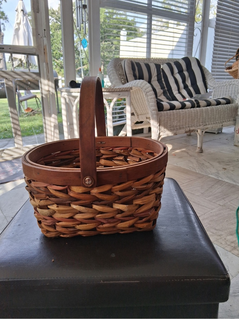 Woven Wood Handle Basket - Brown